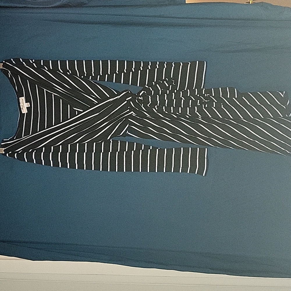 Black dress, white horizontal lines, Allison Brittney - Size Large